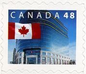 Flag Over Canada Post Head Office - Square / Pointed Die Cutting At Corners Canada Postage Stamp | Canadian Flag