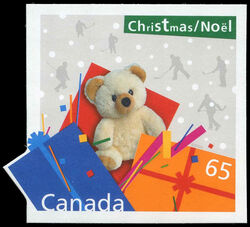 Teddy Bear - Christmas Present - Quarterly Pack Die Cut Canada Postage Stamp | Christmas Presents