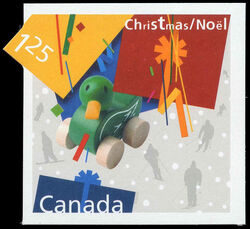 Wooden Duck Pull Toy - Christmas Present - Quarterly Pack Die Cut Canada Postage Stamp | Christmas Presents
