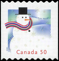 Snowman - Valley At Upper Left - Quarterly Pack Die Cut Canada Postage Stamp | Christmas
