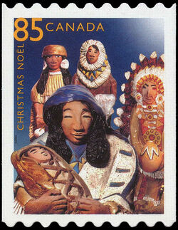 Creche - Aboriginal Mother and Child - Quarterly Pack Die Cut Canada Postage Stamp | Christmas : creches