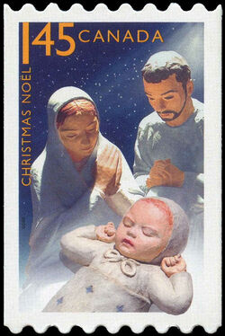 Creche - Mary, Joseph, and Baby Jesus - Quarterly Pack Die Cut Canada Postage Stamp | Christmas : creches
