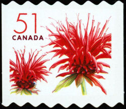 Red Bergamot Blossom - Monarda Didyma - Quarterly Pack Die Cut Canada Postage Stamp | Flowers