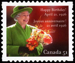 Queen Elizabeth II - Happy Birthday - Quarterly Pack Die Cut Canada Postage Stamp