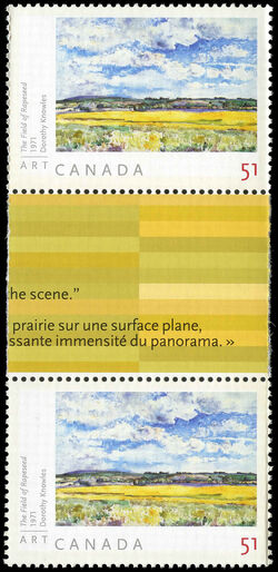 The Field Of Rapeseed - Dorothy Knowles - Pair - Gutter Between Canada Postage Stamp | Art Canada