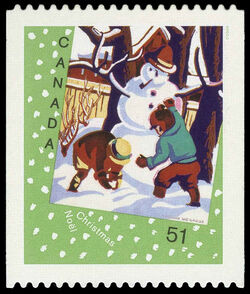 Snowman - Quarterly Pack Die Cut Canada Postage Stamp | Christmas : Christmas cards