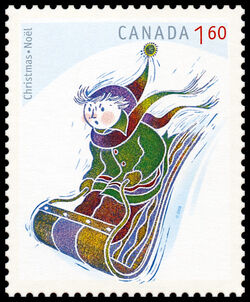 Tobogganing - WA Canada Postage Stamp | Christmas: Winter Fun