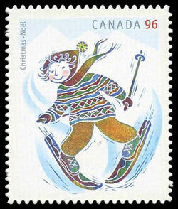Skiing - Quarterly Pack Die Cut Canada Postage Stamp | Christmas: Winter Fun