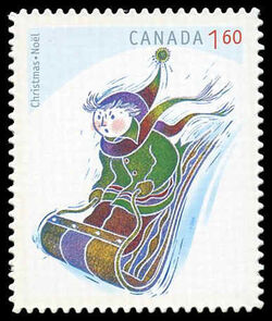 Tobogganing - Quarterly Pack Die Cut Canada Postage Stamp | Christmas: Winter Fun
