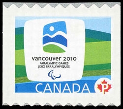 Vancouver 2010 Paralympic Winter Games Landscape Emblem - Sawtooth Tips - Compound Die Cut One Edge Only Canada Postage Stamp | Vancouver 2010 Winter Games Mascots and Emblems