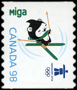 Miga - Sawtooth Tips - Quarterly Pack Die Cut Canada Postage Stamp | Vancouver 2010 Winter Games Mascots and Emblems