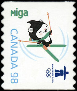 Miga - Rounded Tips - Quarterly Pack Die Cut Canada Postage Stamp | Vancouver 2010 Winter Games Mascots and Emblems