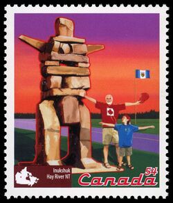 Inukshuk, Hay River, NT - WA Canada Postage Stamp | Roadside Attractions