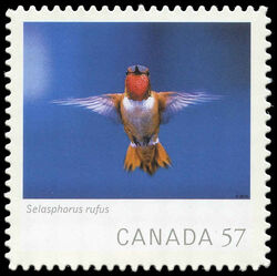 Selasphorus Rufus (Rufous Hummingbird) - Quarterly Pack Die Cut Canada Postage Stamp | Canadian Geographic's Wildlife Photography of the Year