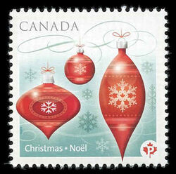 Red Christmas Ornaments - WA Canada Postage Stamp | Christmas 2010