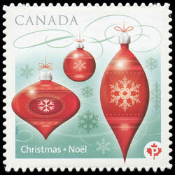 Red Christmas Ornaments - Quarterly Pack Die Cut Canada Postage Stamp | Christmas 2010