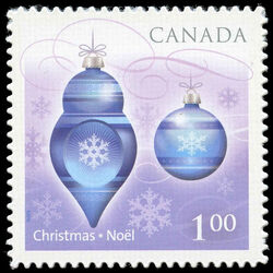 Blue Christmas Ornaments - Quarterly Pack Die Cut Canada Postage Stamp | Christmas 2010