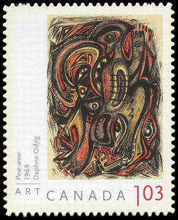 Daphne Odjig - Pow-wow - Quarterly Pack Die Cut Canada Postage Stamp | Art Canada