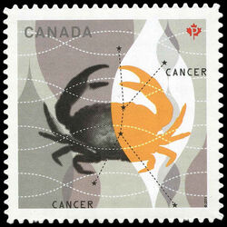 Signs Of The Zodiac: Cancer, The Crab - Quarterly Pack Die Cut Canada Postage Stamp | Signs of the Zodiac