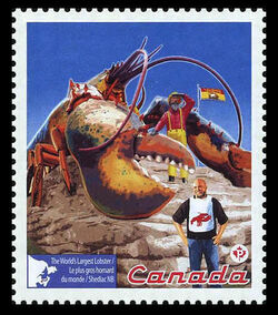 The World’s Largest Lobster - Shediac NB - WA Canada Postage Stamp | Roadside Attractions