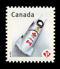 Pierre Leuders On Bobsled - Canadian Pride - Repeating Canada Underprint Canada Postage Stamp | Canadian Pride - Definitives