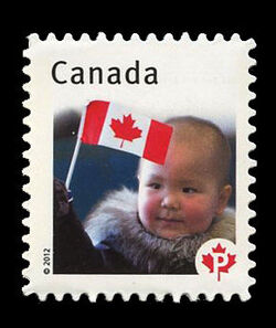 Young Child With Flag - Canadian Pride - Repeating Canada Underprint Canada Postage Stamp | Canadian Pride - Definitives