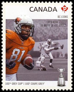 British Columbia (BC) Lions - Lui's Kick 1994 - WA Canada Postage Stamp | 100th Grey Cup Game