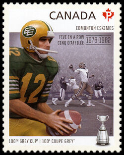 Edmonton Eskimos - Five In A Row 1978-1982 - WA Canada Postage Stamp | 100th Grey Cup Game