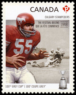 Calgary Stampeders - The Festival Begins 1948 - WA Canada Postage Stamp | 100th Grey Cup Game