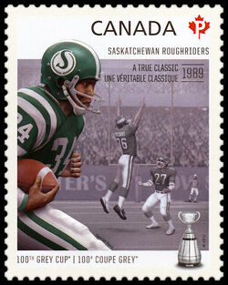 Saskatchewan Roughriders - A True Classic 1989 - WA Canada Postage Stamp | 100th Grey Cup Game