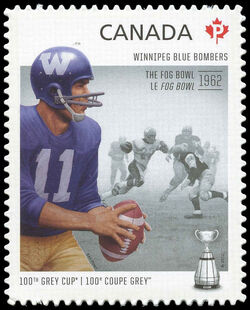Winnipeg Blue Bombers - The Fog Bowl 1962 - Quarterly Pack Die Cut Canada Postage Stamp | 100th Grey Cup Game