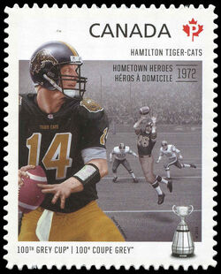 Hamilton Tiger-Cats - Hometown Heroes 1972 - Quarterly Pack Die Cut Canada Postage Stamp | 100th Grey Cup Game