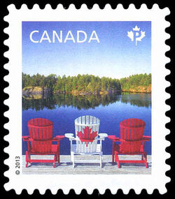 Muskoka Chairs Flag Design - Repeating Canada Underprint Canada Postage Stamp | Canadian Pride - Definitives