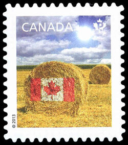 Prairie Hay Bale Flag Design - Repeating Canada Underprint Canada Postage Stamp | Canadian Pride - Definitives