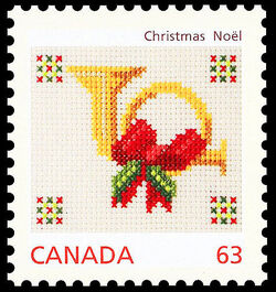 Christmas Horn - Cross-stitch - WA Canada Postage Stamp | Christmas Crafts