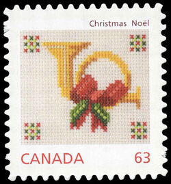 Christmas Horn - Cross-stitch - Quarterly Pack Die Cut Canada Postage Stamp | Christmas Crafts