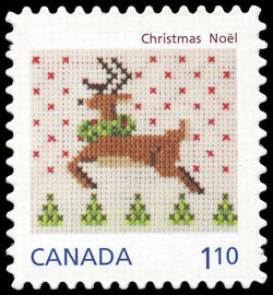 Christmas Reindeer - Cross-stitch - Quarterly Pack Die Cut Canada Postage Stamp | Christmas Crafts