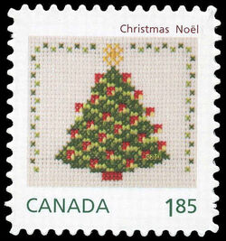 Christmas Tree - Cross-stitch - Quarterly Pack Die Cut Canada Postage Stamp | Christmas Crafts