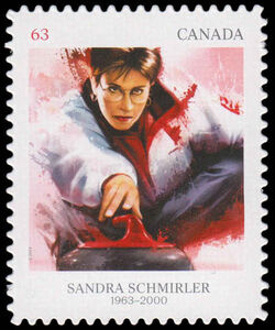 Sandra Schmirler - Quarterly Pack Die Cut Canada Postage Stamp | Pioneers of Winter Sports