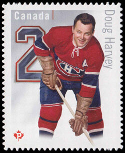 Doug Harvey - Montreal Canadiens - Quarterly Pack Die Cut Canada Postage Stamp | Original Six™