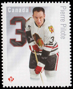 Pierre Pilote - Chicago Blackhawks - Quarterly Pack Die Cut Canada Postage Stamp | Original Six™