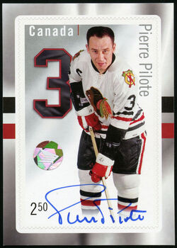 Pierre Pilote - Chicago Blackhawks - Autographed Canada Postage Stamp