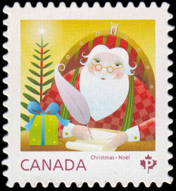 Santa Writing A Letter - Quarterly Pack Die Cut Canada Postage Stamp | Santa 2014