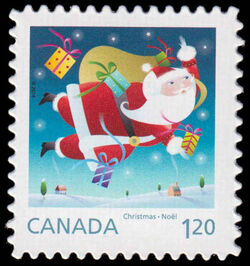 Santa With His Sack - Quarterly Pack Die Cut Canada Postage Stamp | Santa 2014