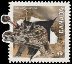 Euoplocephalus Tutus - Partially Notched Tagging At Bottom Canada Postage Stamp | Dinos of Canada