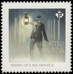 Gastown's Headless Brakeman - Quarterly Pack Die Cut Canada Postage Stamp | Haunted Canada