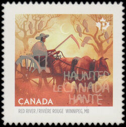 The Red River Metis Ox Cart - Quarterly Pack Die Cut Canada Postage Stamp | Haunted Canada