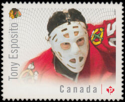 Tony Esposito - Chicago Blackhawks - Quarterly Pack Die Cut Canada Postage Stamp | Great Canadian NHL Hockey Goalies