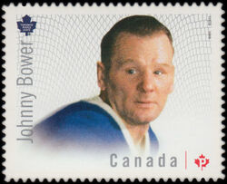Johnny Bower - Toronto Maple Leafs - Quarterly Pack Die Cut Canada Postage Stamp | Great Canadian NHL Hockey Goalies