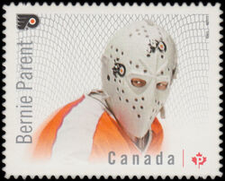 Bernie Parent - Philadelphia Flyers - Quarterly Pack Die Cut Canada Postage Stamp | Great Canadian NHL Hockey Goalies